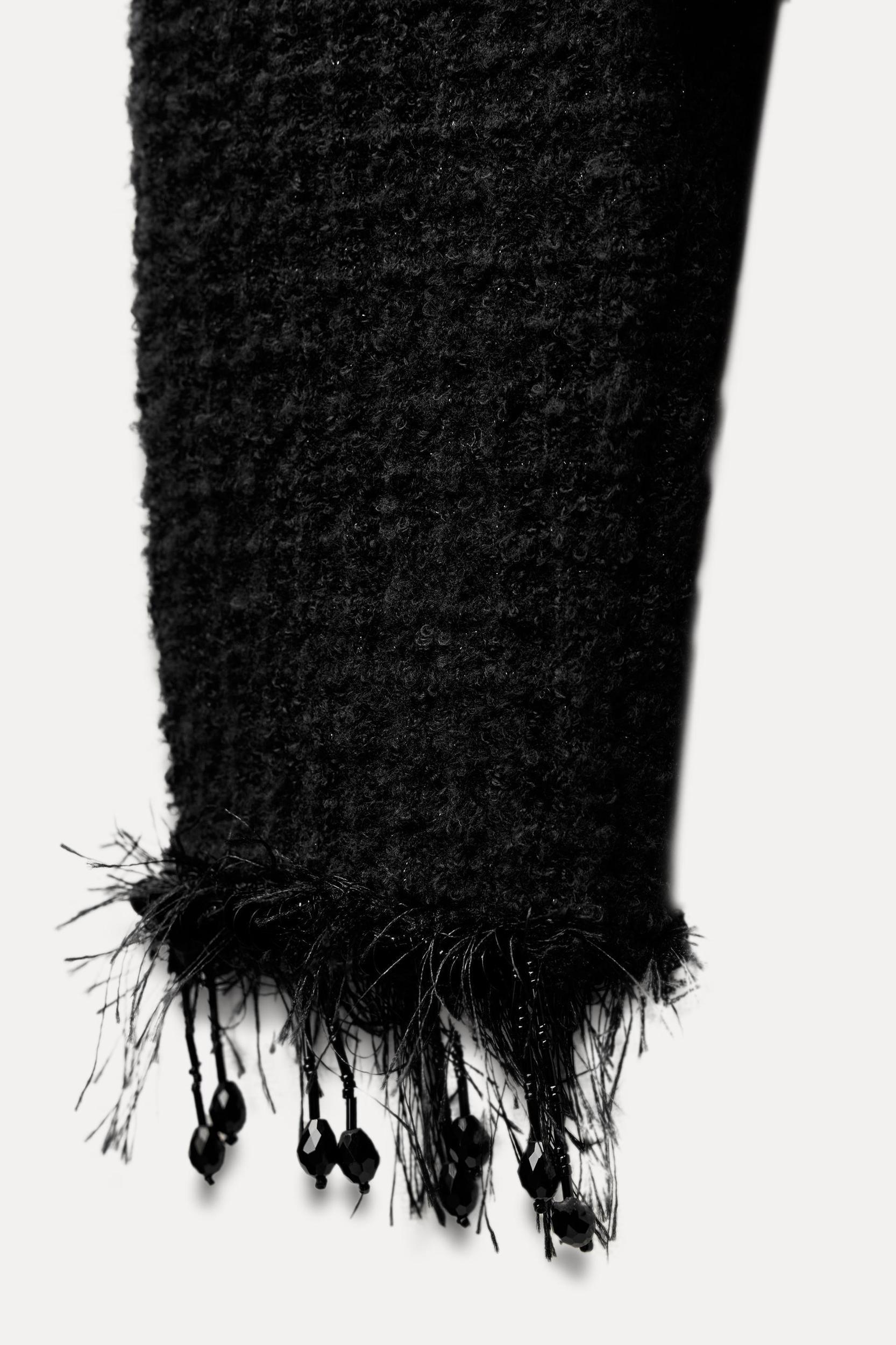 FRAYED BEADED TRIM KNIT SWEATER Product Image