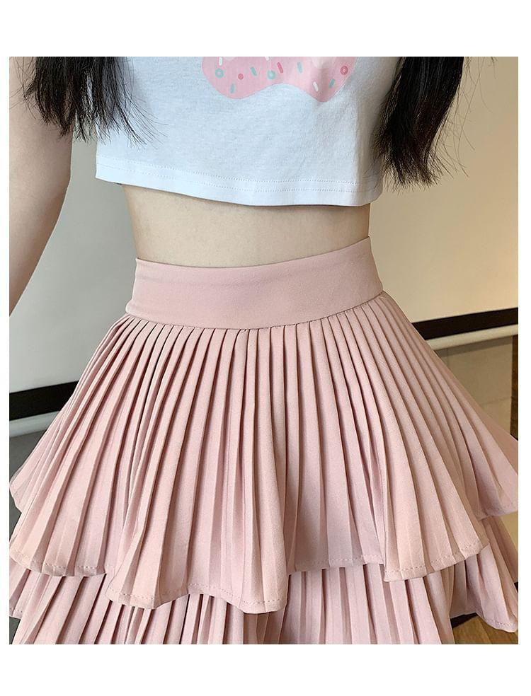 High Rise Plain Ruffle Mini A-Line Skirt Product Image