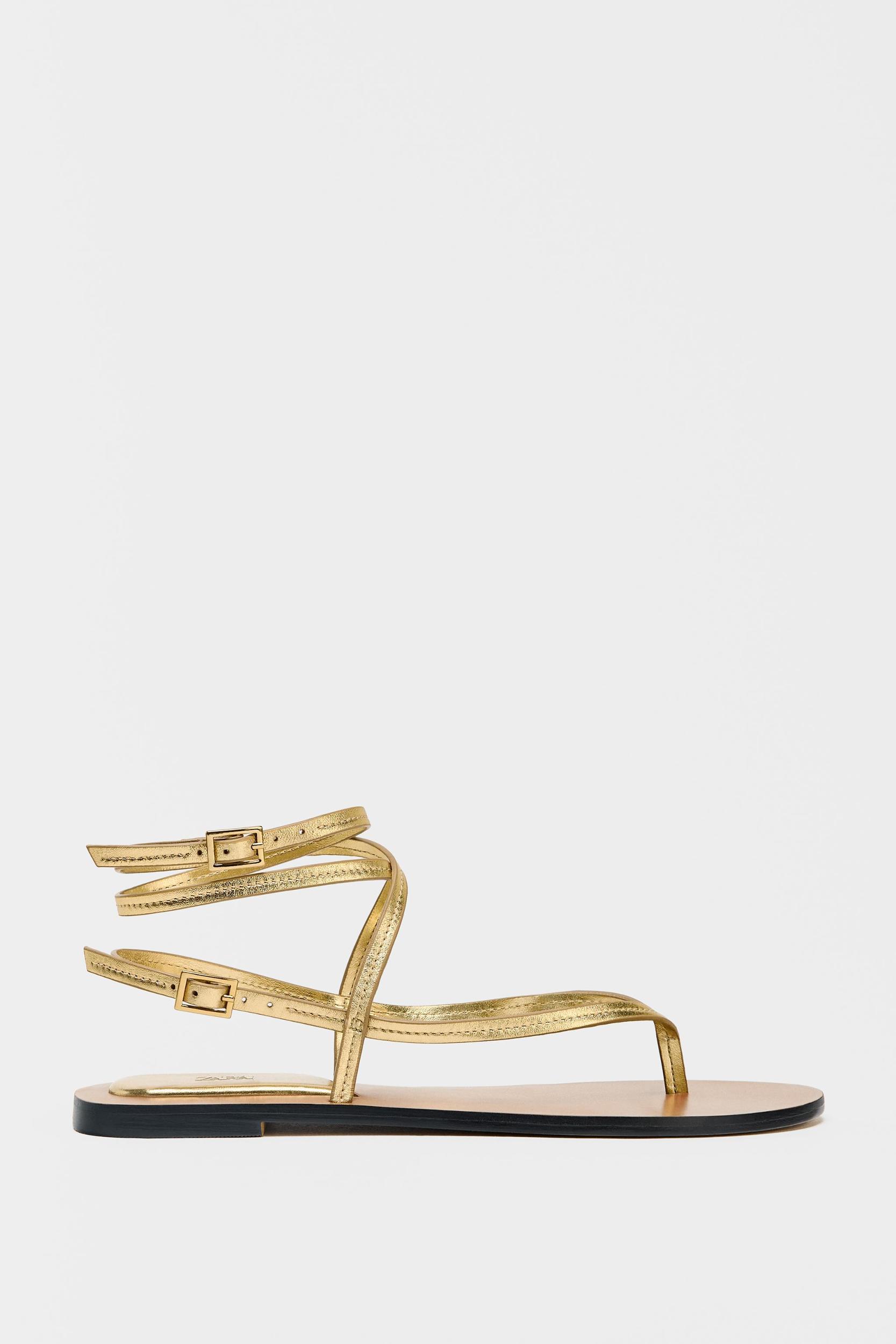 METALLIC EFFECT STRAPPY LEATHER SANDALS Product Image