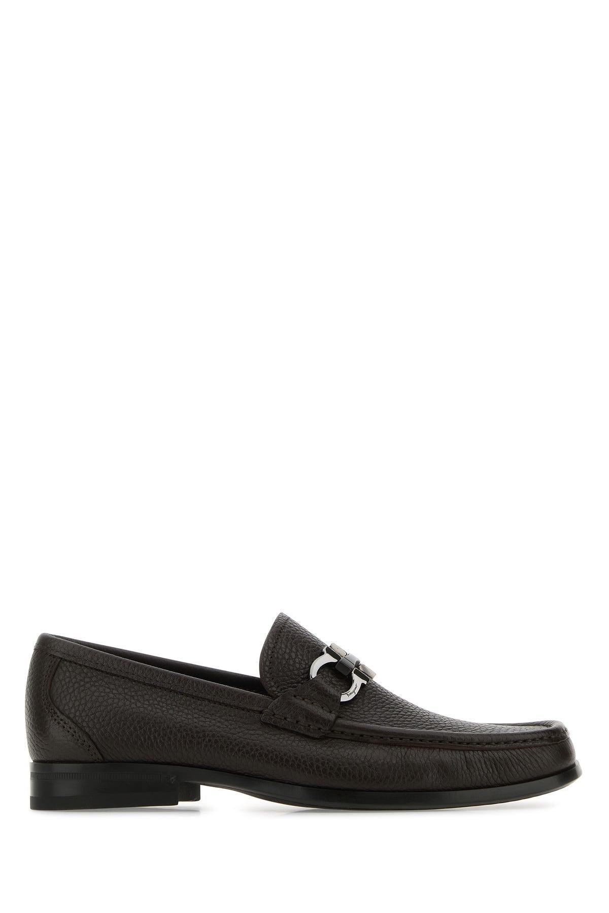 FERRAGAMO Dark Brown Leather Grandioso Loafers Product Image