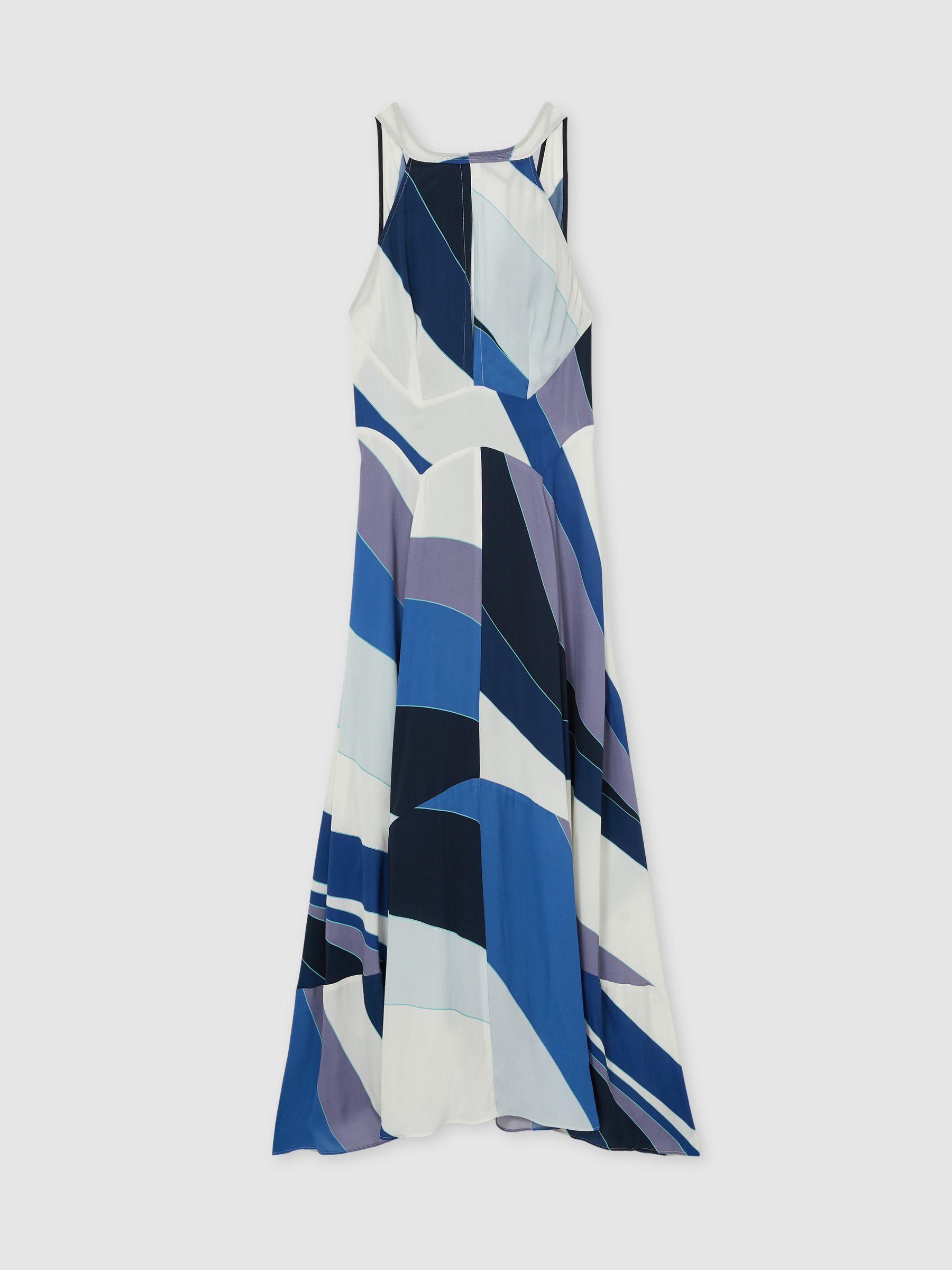 Stripe Print V-Back Midi Dress in Blue Product Image