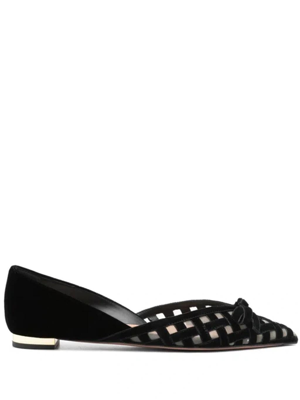 AQUAZZURA Romance Velvet Bow Ballerina Flats In Black Product Image
