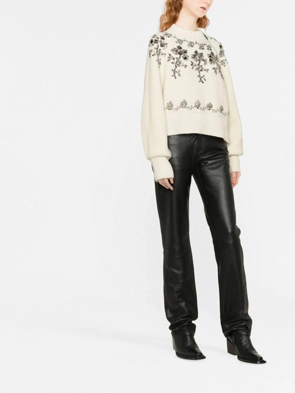 SACAI Stud And Sequin-embellished Wool-knit Jumper In Off White Product Image