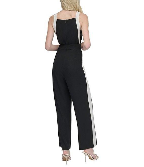 DKNY by Donna Karan Square Neck Color Block Twill Jumpsuit Product Image