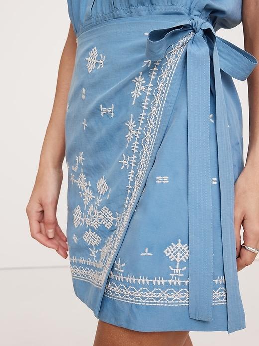 Embroidered TENCEL™-Linen Wrap Dress Product Image
