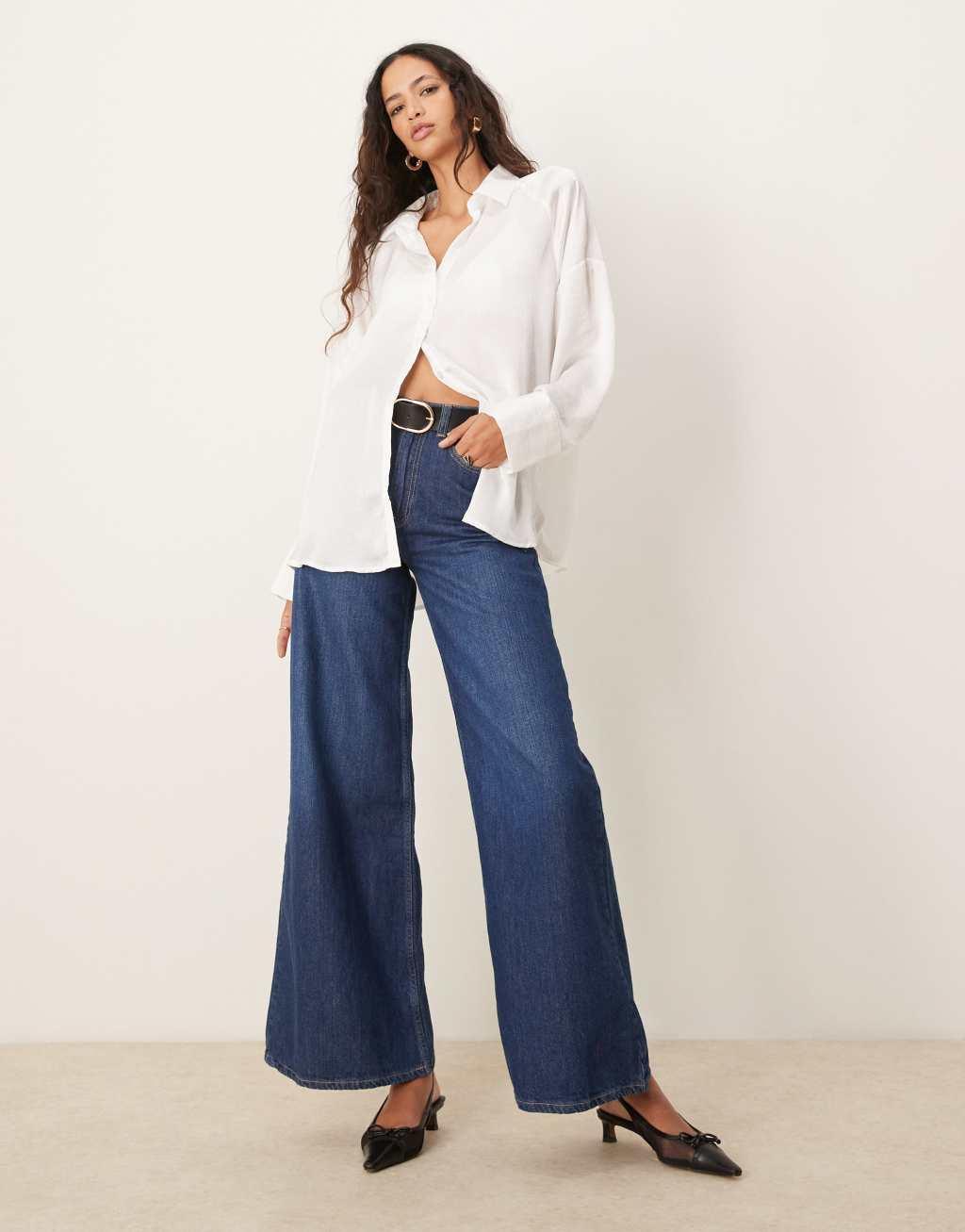 ASOS DESIGN satin oversized shirt in ivory Product Image
