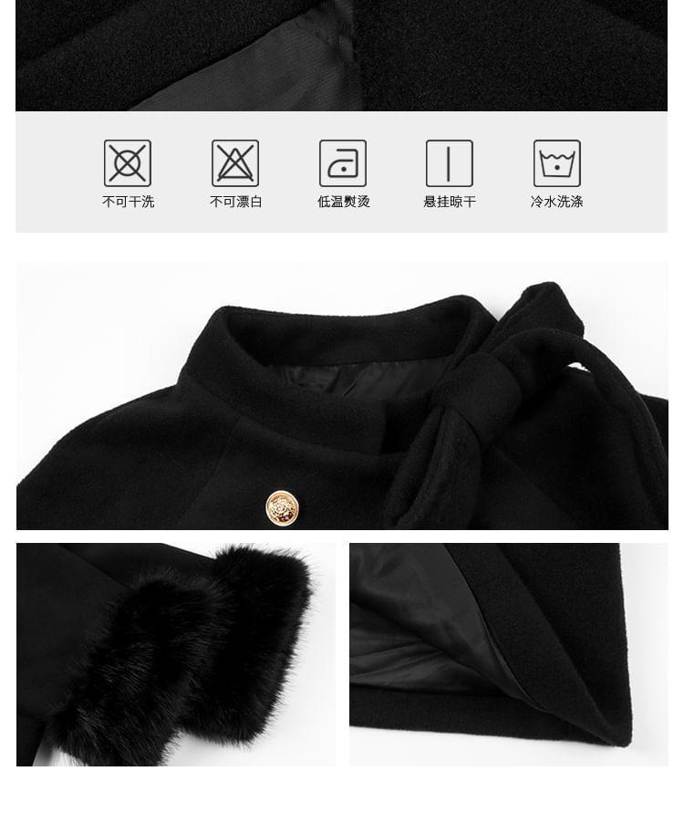 Furry-Trim Double-Breasted Wool Coat with Sash Product Image