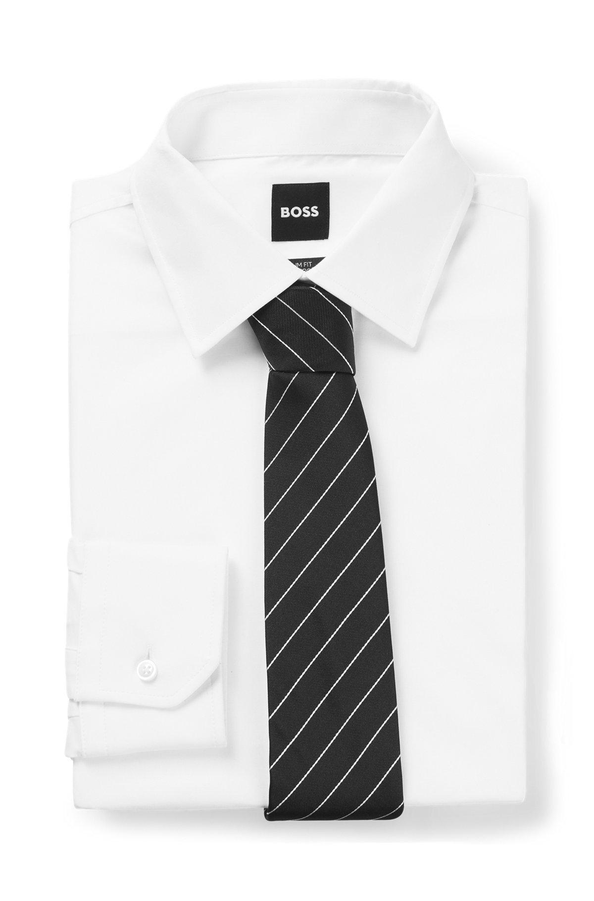 Silk-jacquard tie with diagonal stripes Product Image