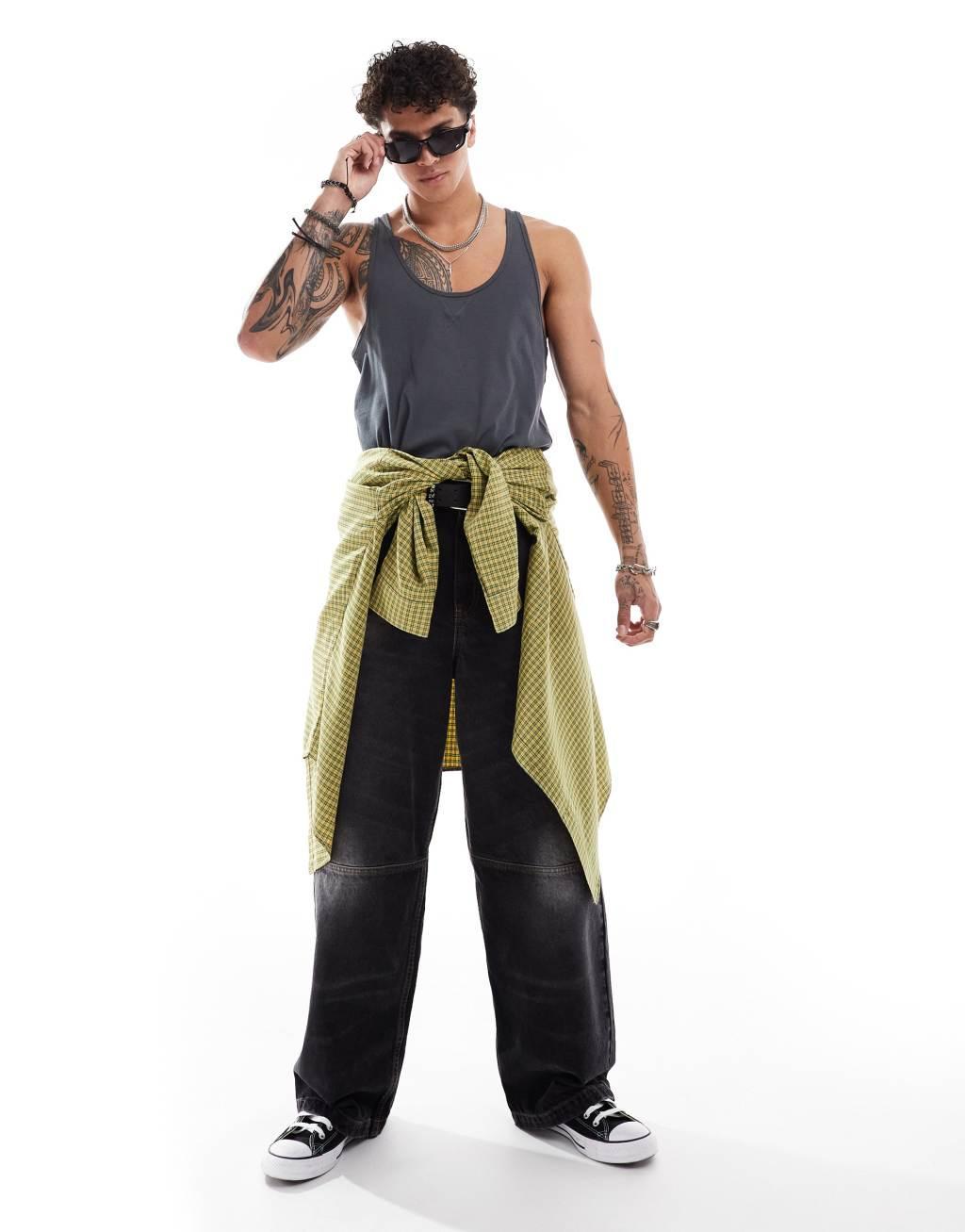 ASOS DESIGN heavyweight tank top with seam stitching in charcoal Product Image