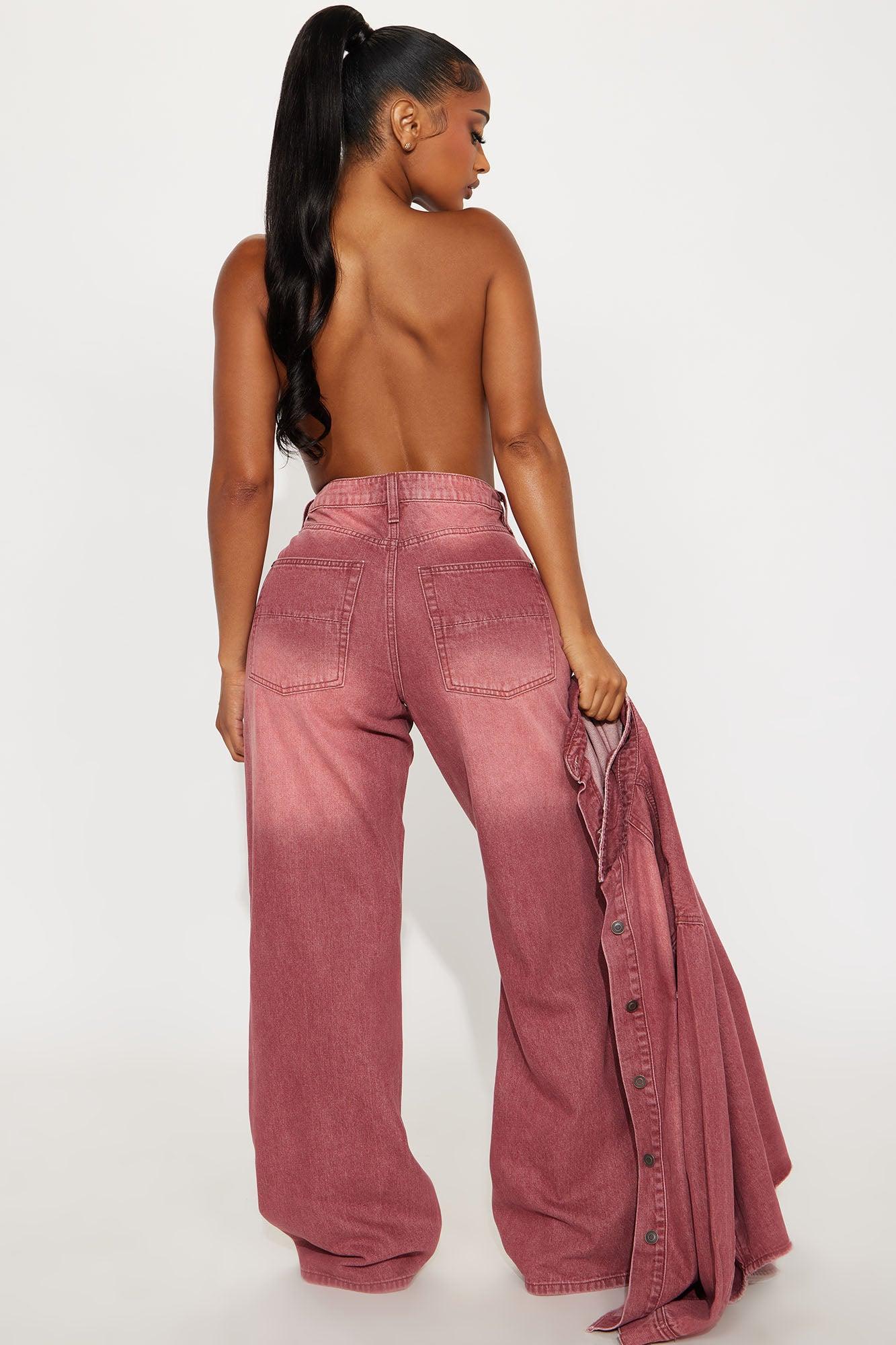 Slow Fade Straight Leg Jeans - Burgundy Product Image