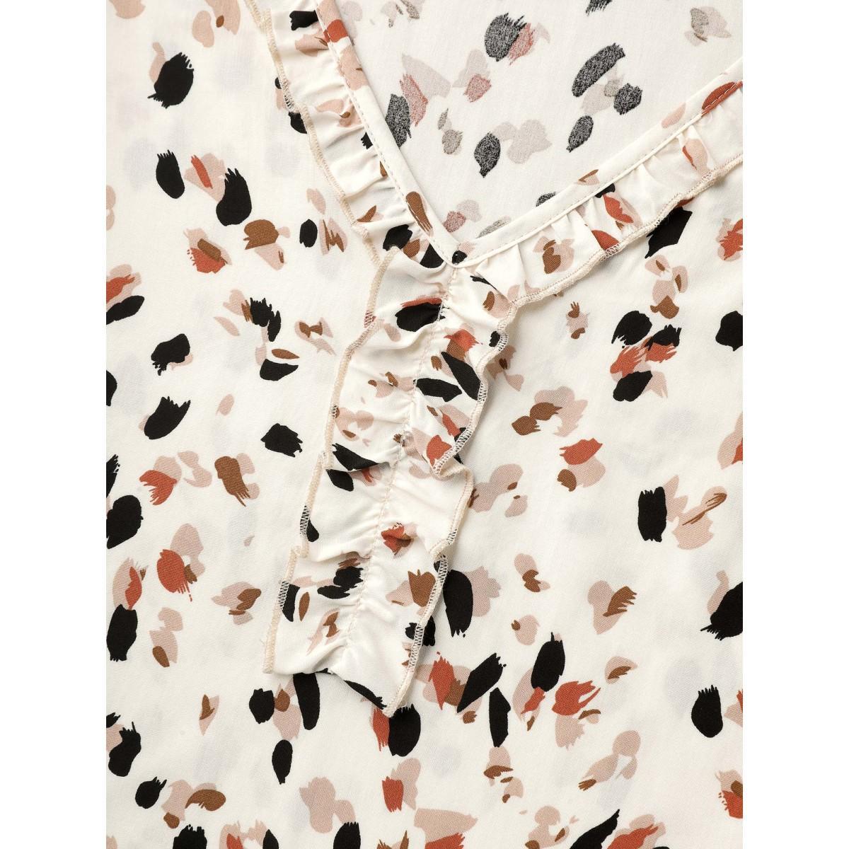 Plus Size Ivory Leopard Print Ruffled Detail Shirt Women Elegant Elbow-length sleeve V-neck Everyday Blouses BloomChic 14-16/1X Product Image