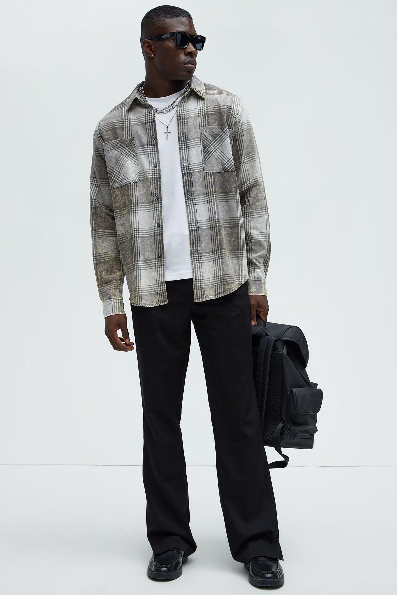 Adams Distressed Plaid Shirt - Grey/combo Product Image