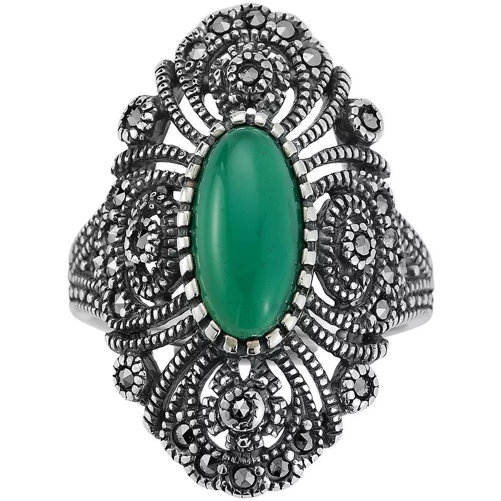 Sunkissed Sterling Sterling Silver Oxidized Green Onyx & Cubic Zirconia Ring, Women's, Size: 7, Silver Tone Product Image