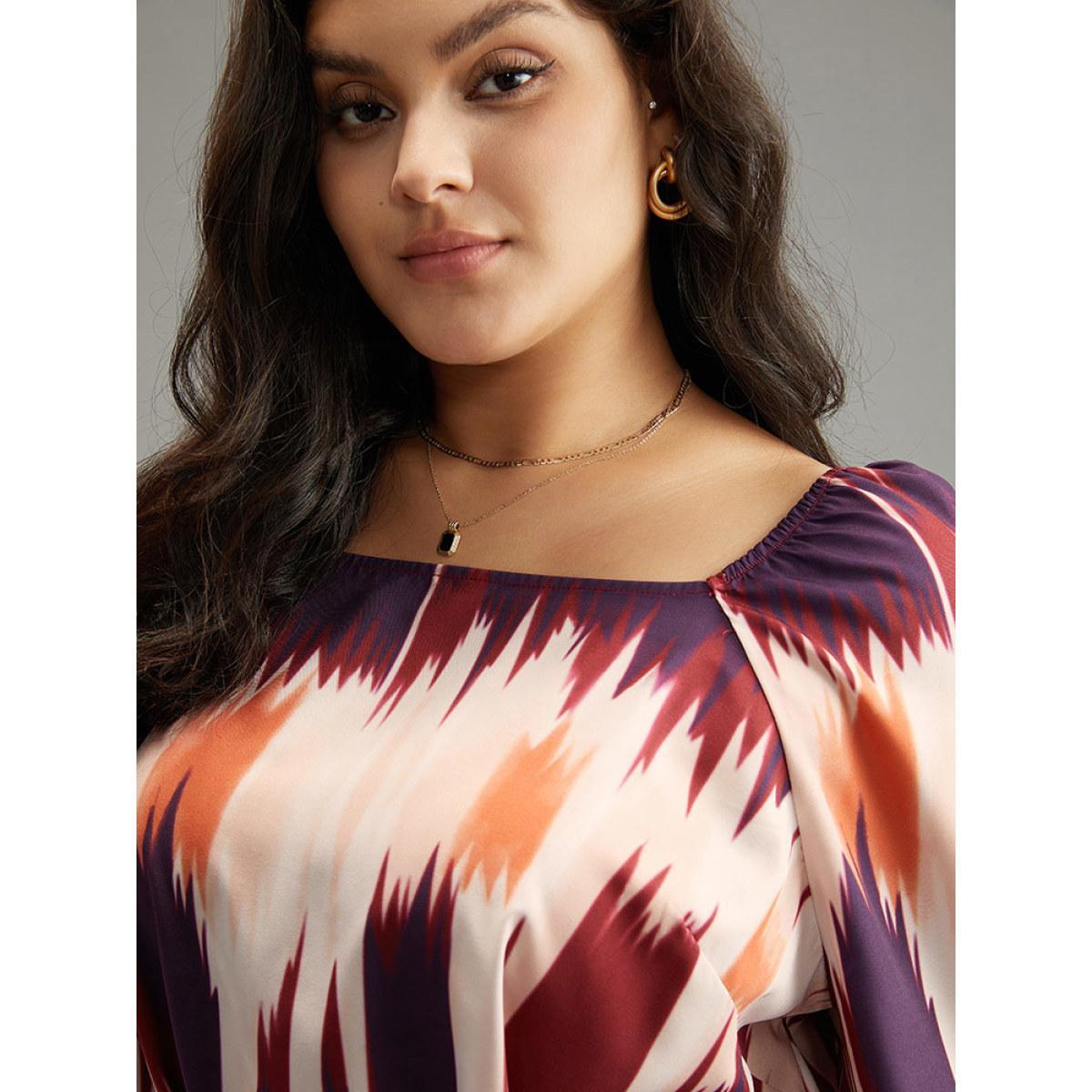Plus Size Multicolor Tie Dye Print Ties Square Neck Blouse Women Office Long Sleeve Square Neck Dailywear Blouses BloomChic 30/6X Product Image