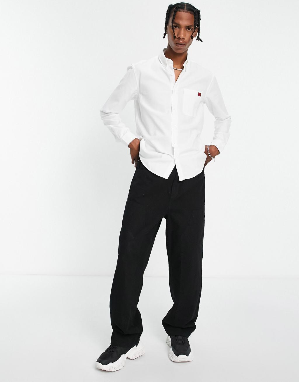 HUGO Evito slim fit long sleeve shirt in white Product Image