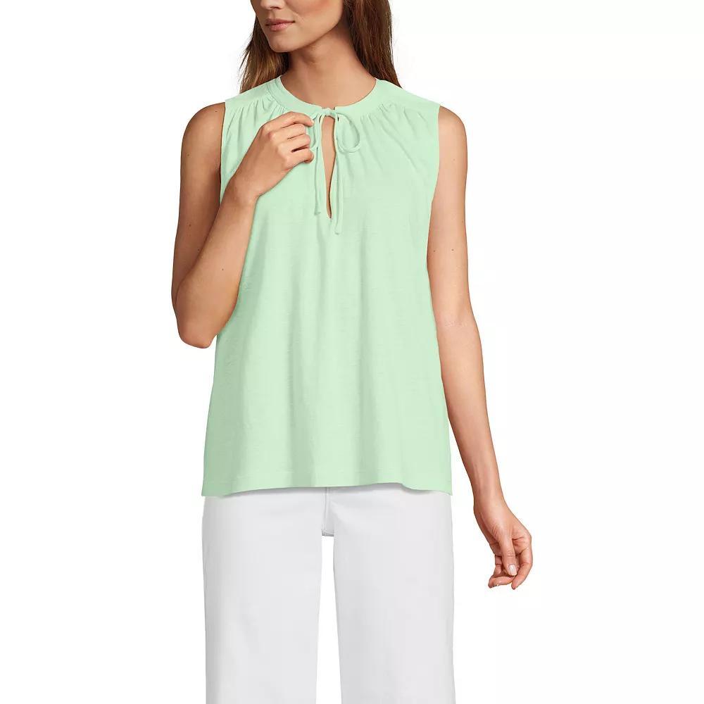 Women's Lands' End Notch Neck Swing Tank Top, Size: Large, Black Plumeria Product Image