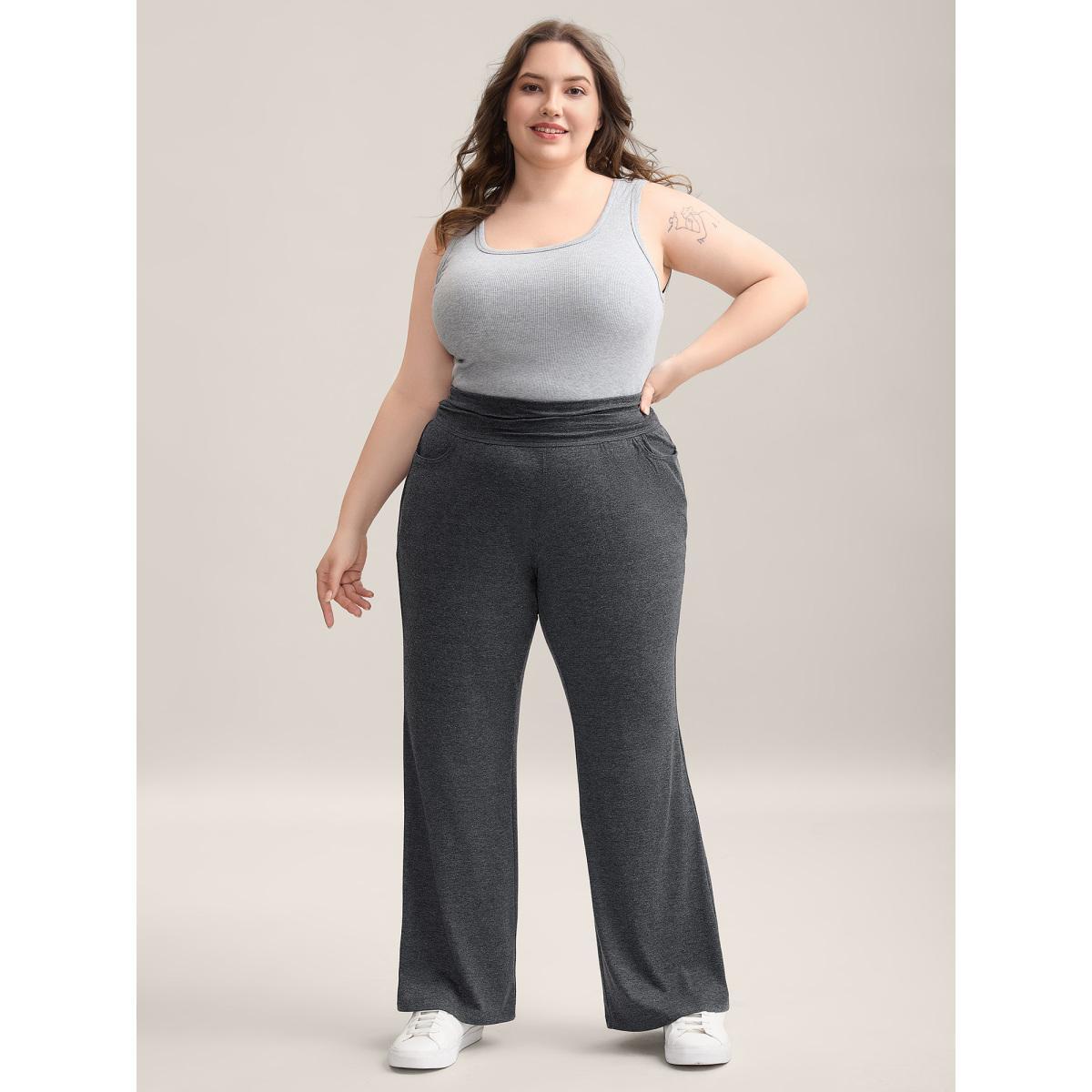 Plus Size Folding Waist Plain Bootcut Pants Women DimGray Casual Bootcut Mid Rise Everyday-Casual Pants BloomChic 22-24/3X Product Image