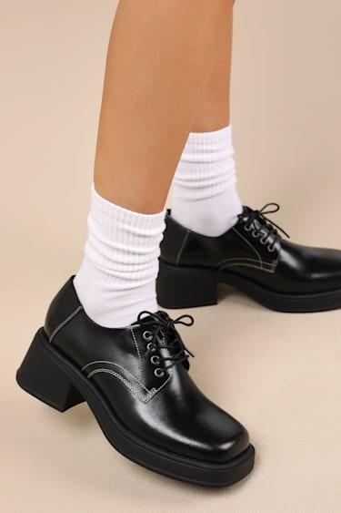 Dorah Black Leather Lace-Up Platform Oxfords Product Image