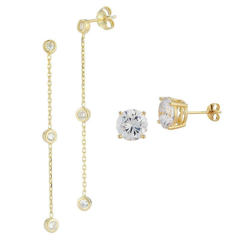 Sunkissed Sterling Sterling Silver Cubic Zirconia Drop & Stud Earring Duo Set, Women's, Silver Tone Product Image