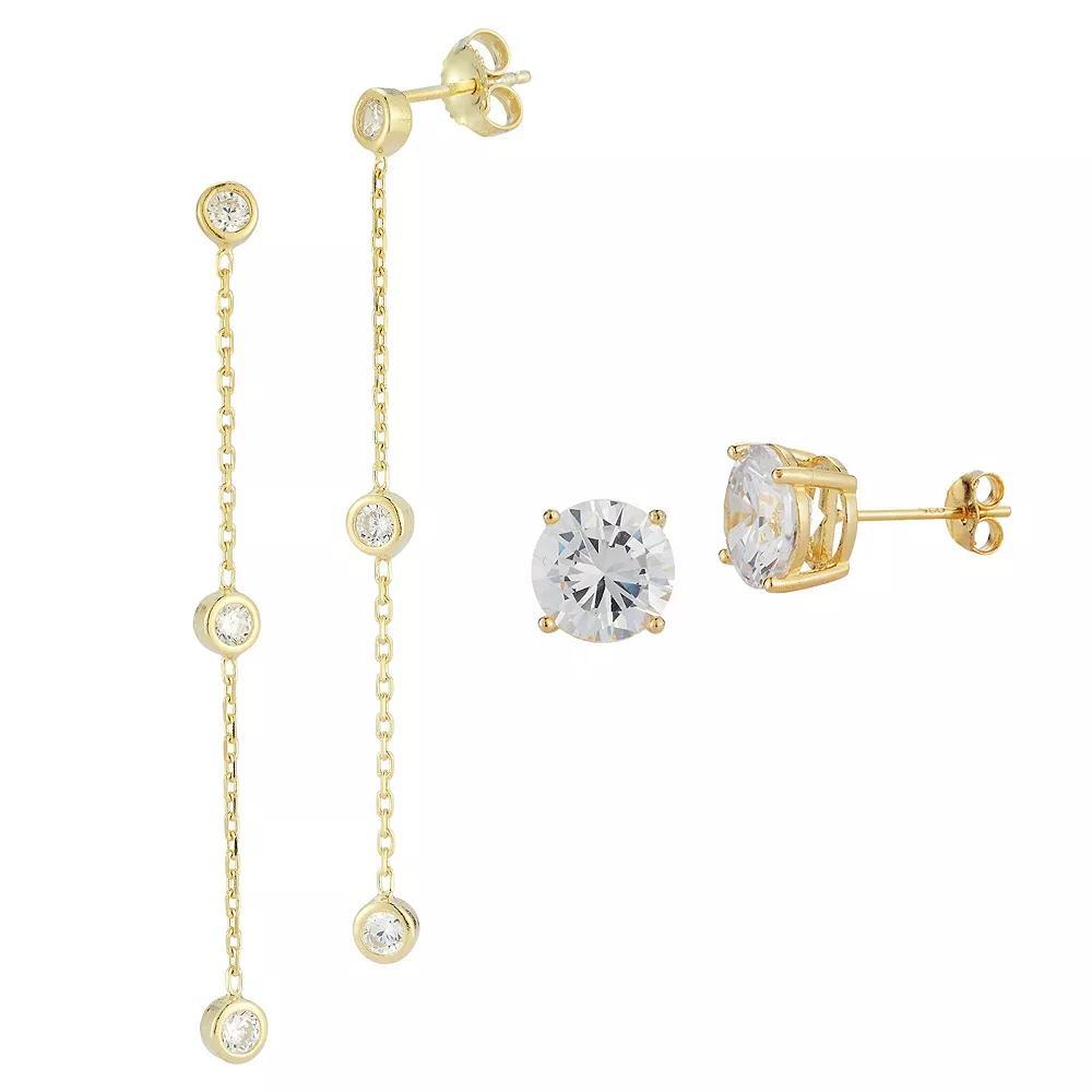 Sunkissed Sterling Sterling Silver Cubic Zirconia Drop & Stud Earring Duo Set, Women's, Silver Tone Product Image