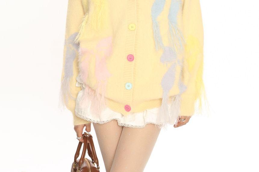 V-Neck Bow Detail Overszied Cardigan Product Image