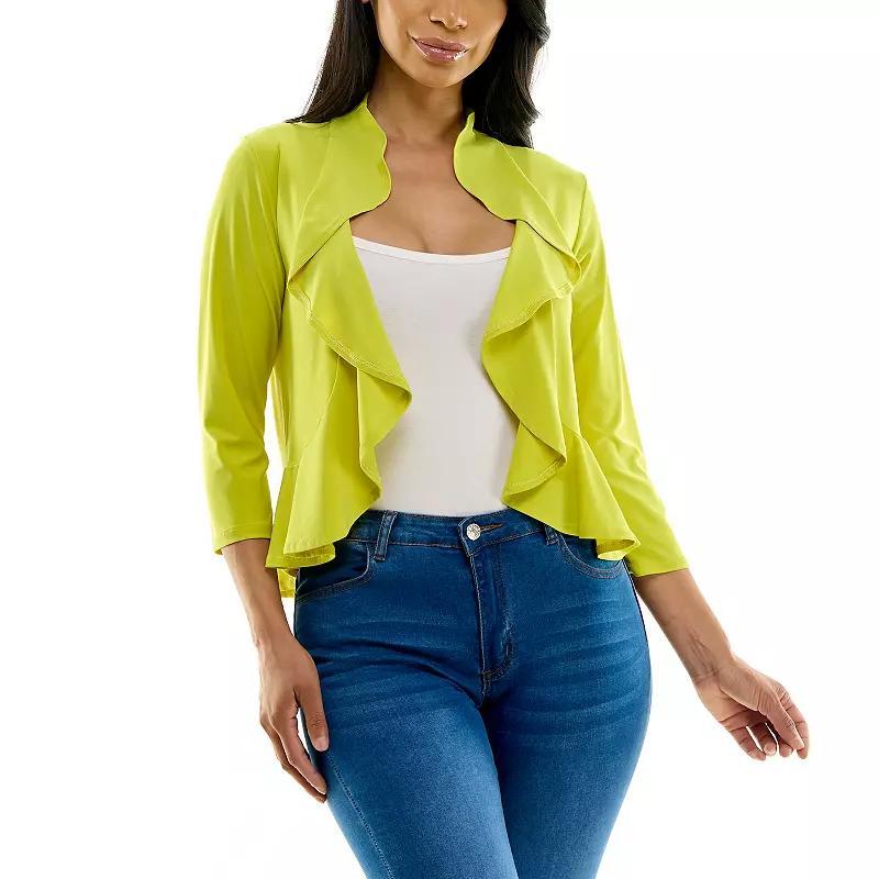 Women's Nina Leonard Ruffle Front Cropped Cardigan, Size: XL, Green Product Image