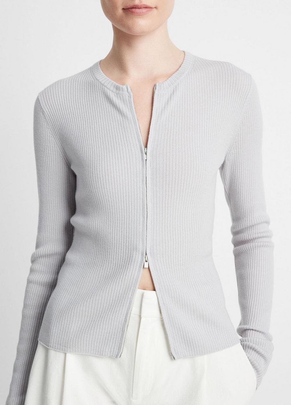 Womens Ribbed Wool-Blend Slim Cardigan, Light Grey, Size XS Vince Product Image