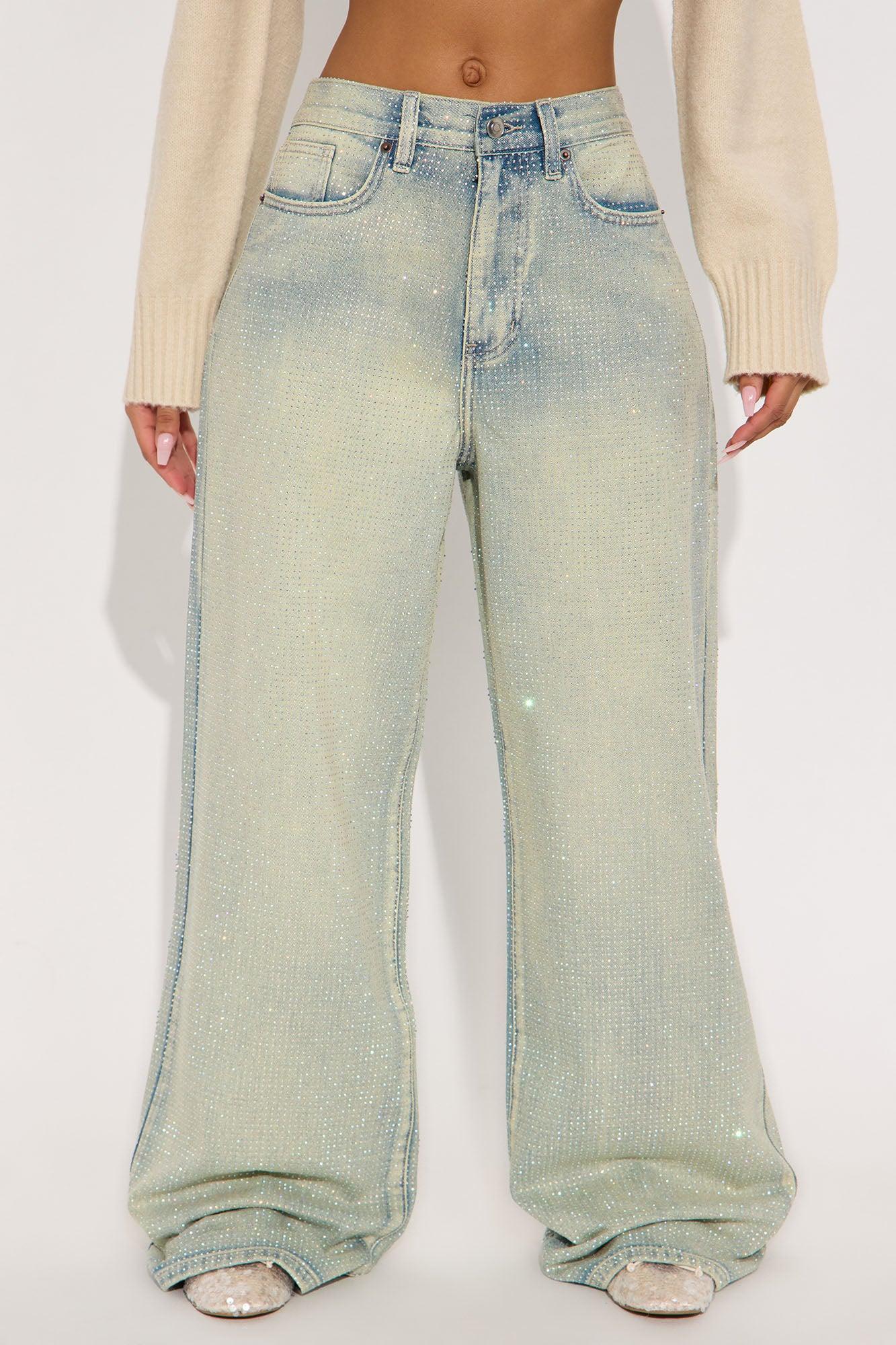 Shine Your Light Tinted Rhinestone Wide Leg Jean - Vintage Wash Product Image
