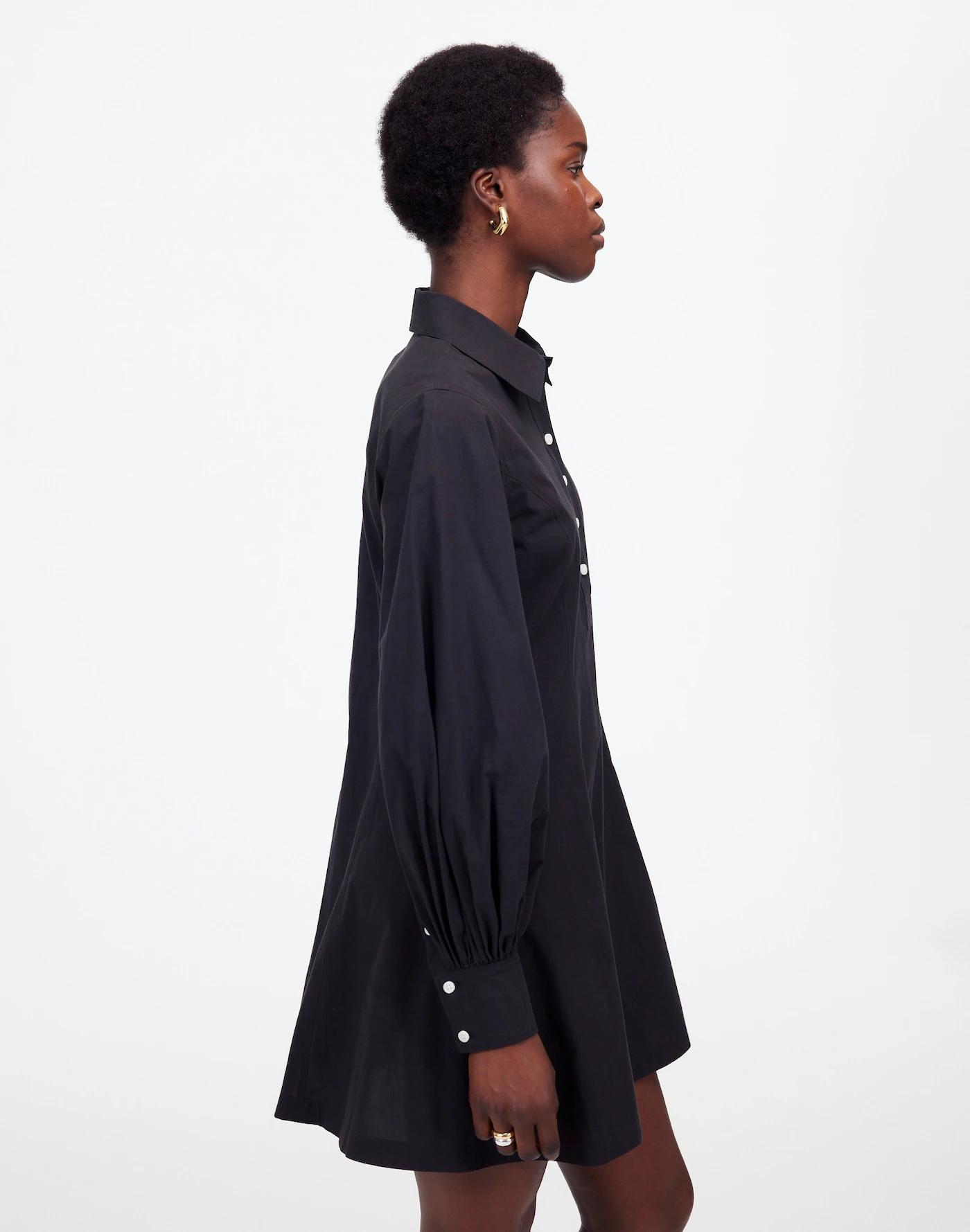 Seamed Long-Sleeve Mini Shirtdress in Poplin Product Image