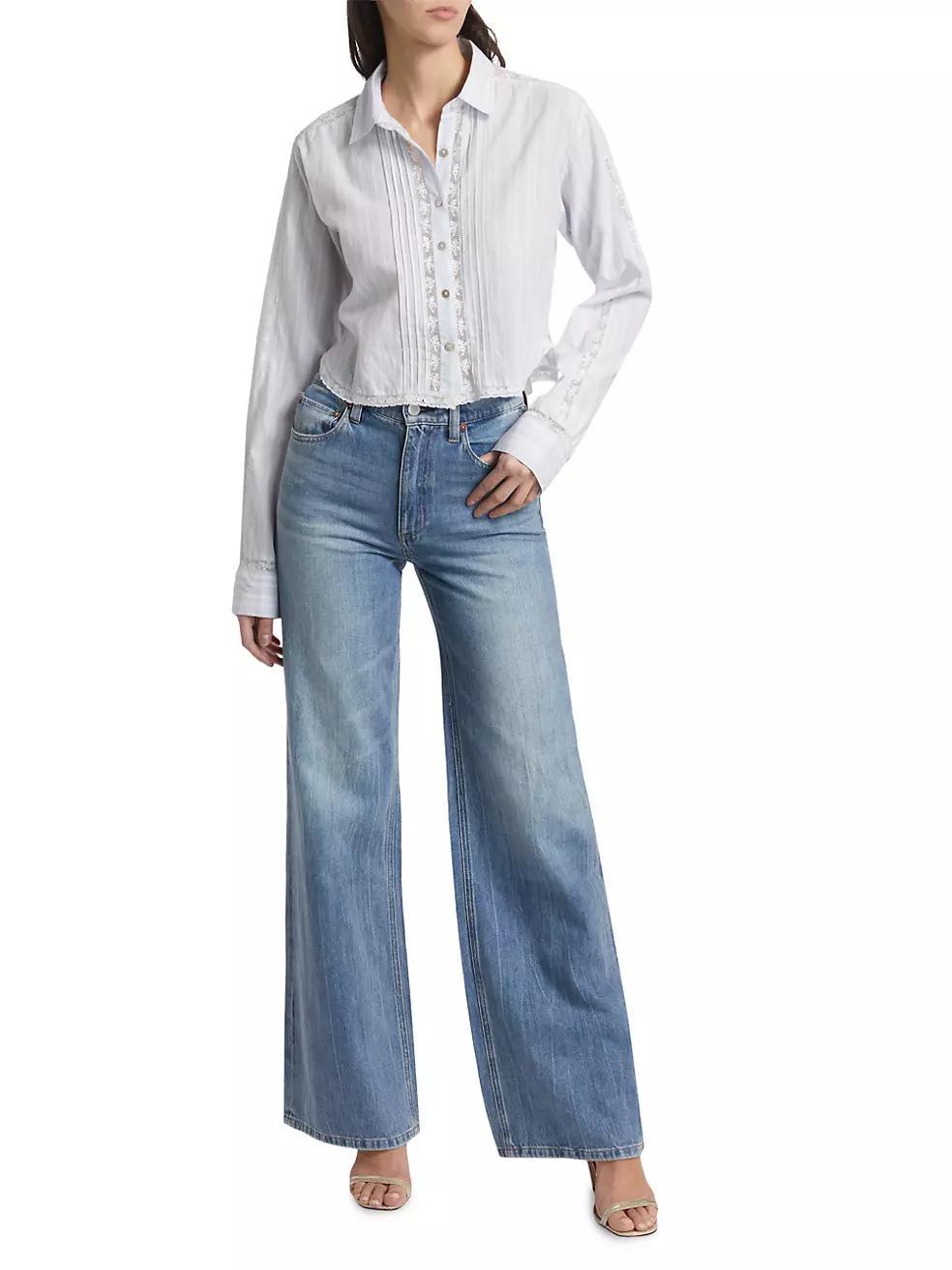 Rosaway Striped Lace Crop Shirt Product Image
