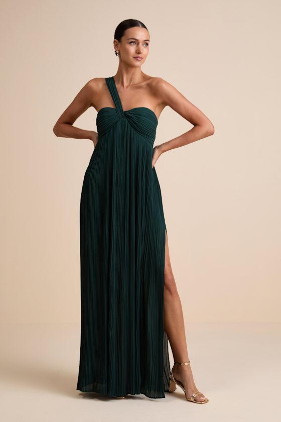 Cayton Emerald Pleated One-Shoulder Maxi Dress Product Image