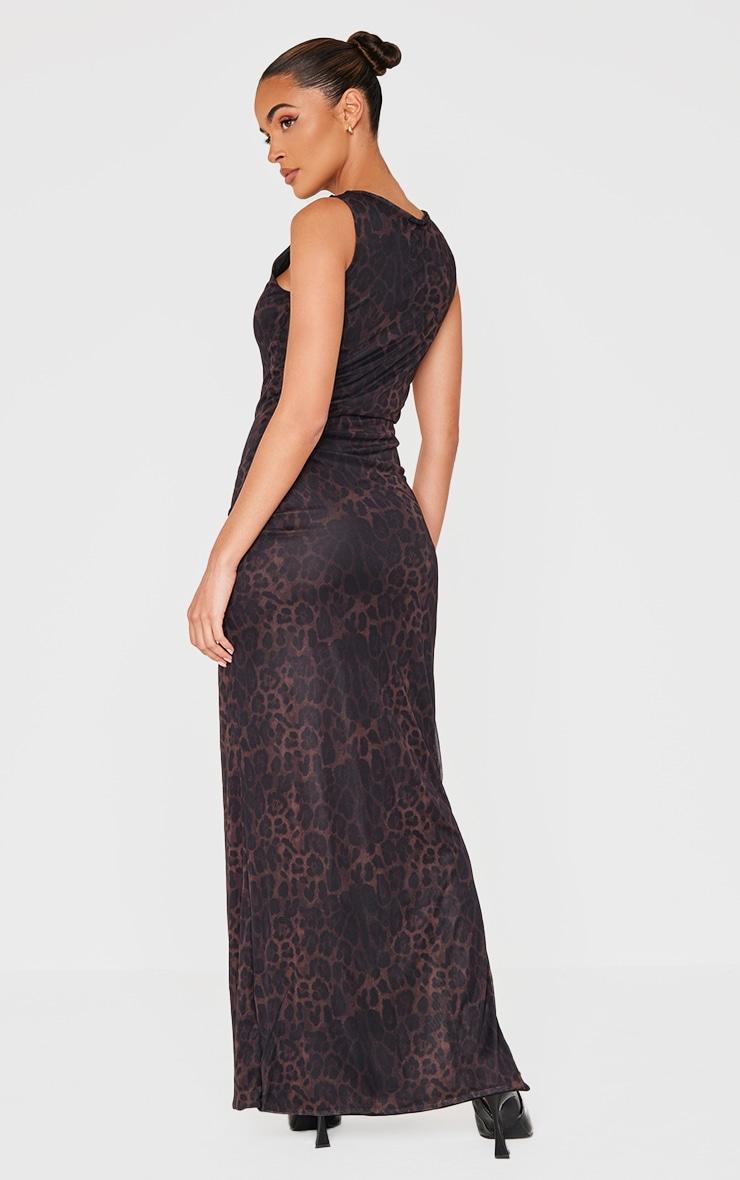 Leopard Print Mesh Printed Racer Neck Maxi Dress Product Image