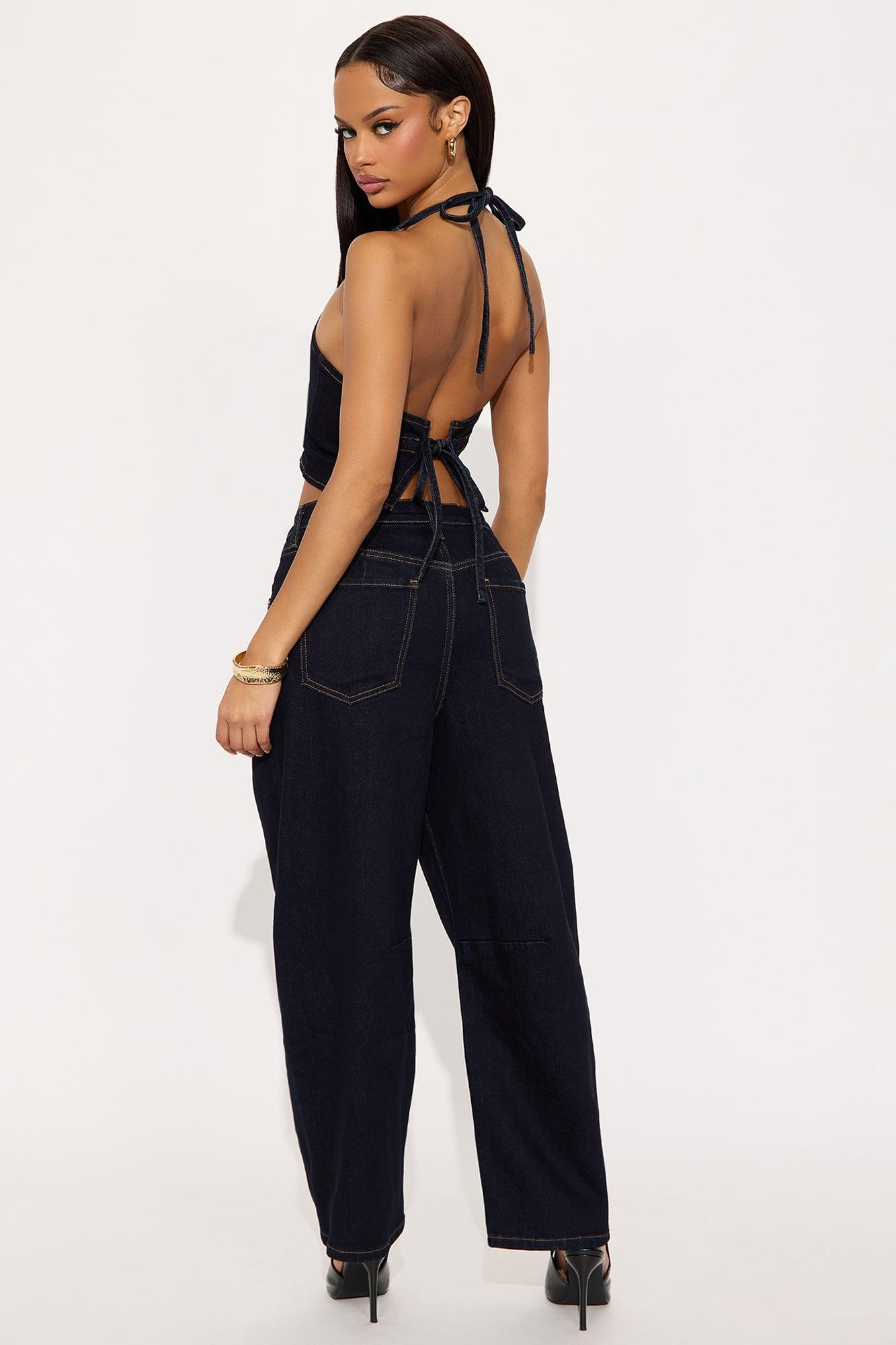 Clarissa Denim Vest And Barrel Jeans Set - Dark Wash Product Image