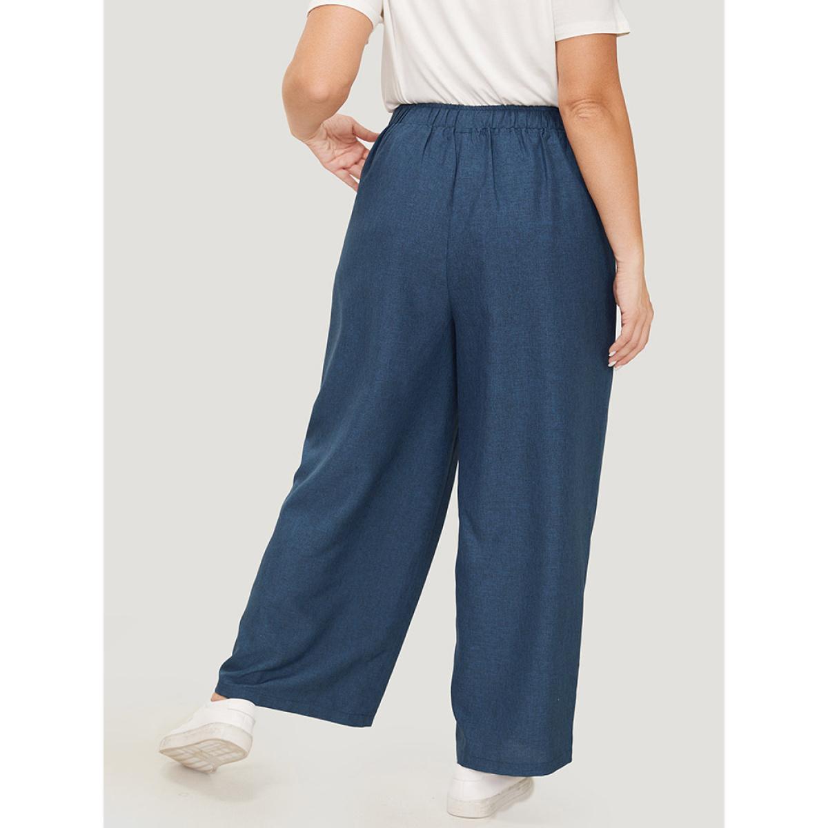 Plus Size Solid Button Detail Wide Leg Pants Women Black Workwear Essentials Wide Leg High Rise Work Pants BloomChic 28/5X Product Image