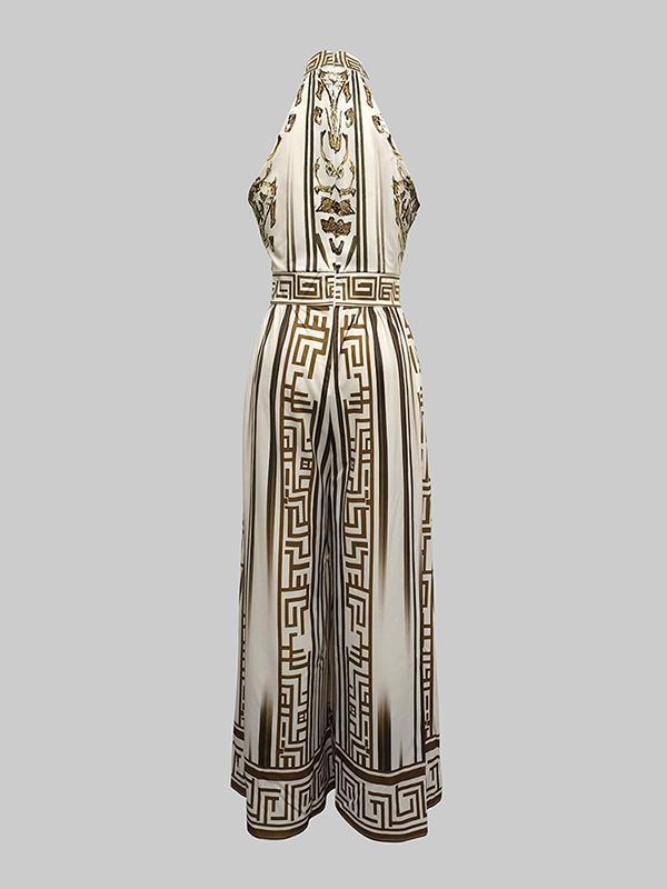 Sleeveless Wide Leg Printed Halter-Neck Jumpsuits Product Image