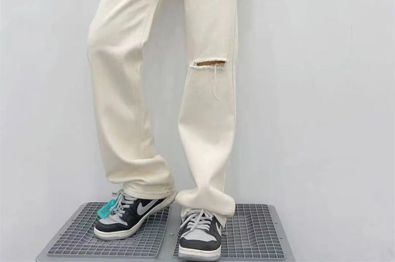 High Rise Washed Ripped Straight Leg Jeans Product Image