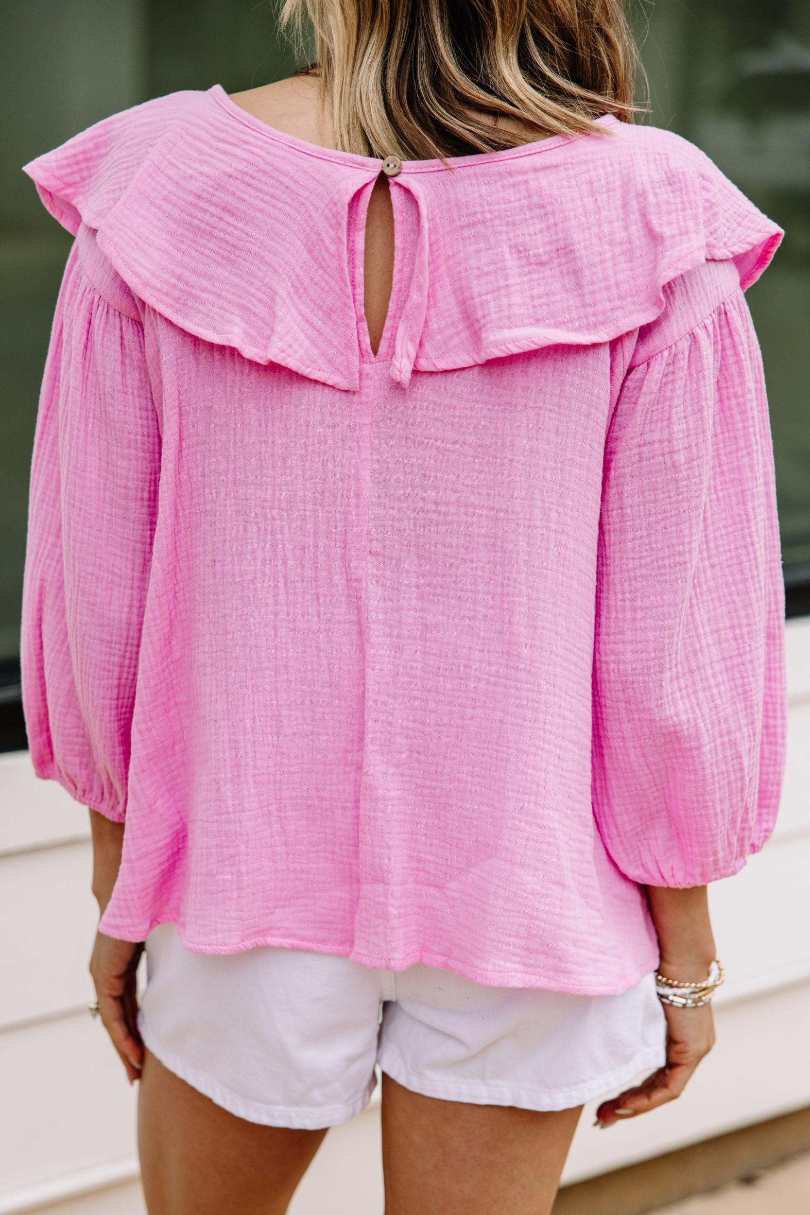 Fly Away Pink Ruffled Blouse Female Product Image