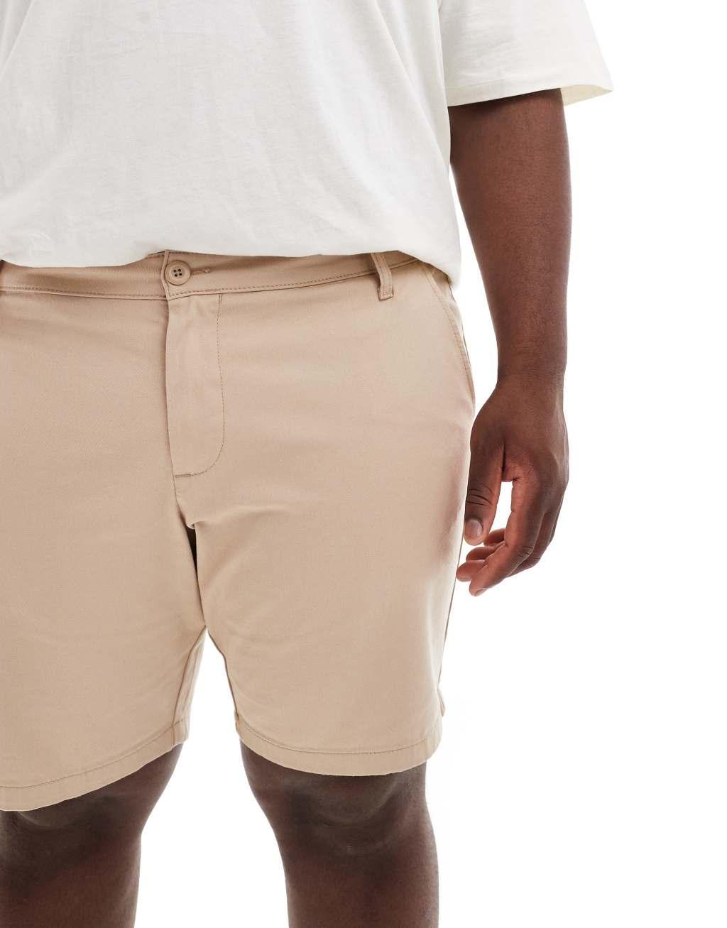 ASOS DESIGN slim stretch chino shorts in stone Product Image