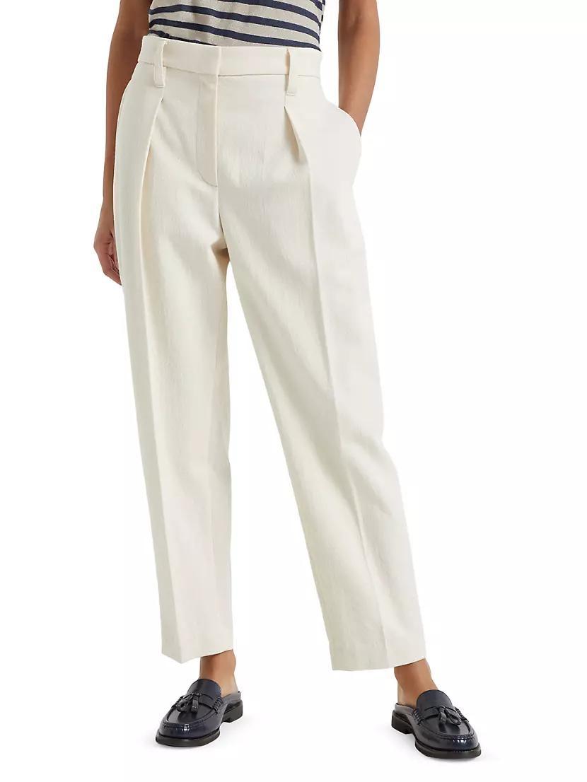 Cotton and Virgin Wool Techno Gabardine Slouchy Trousers with Monili Product Image