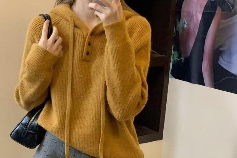 Drawstring Hooded Plain Oversized Sweater Product Image