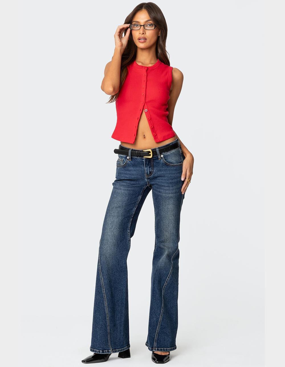 EDIKTED Basel Button Up Tank Top - RED Product Image
