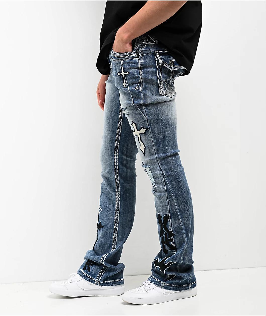 Ninth Hall Signal Crosses Light Blue Flared Jeans Product Image