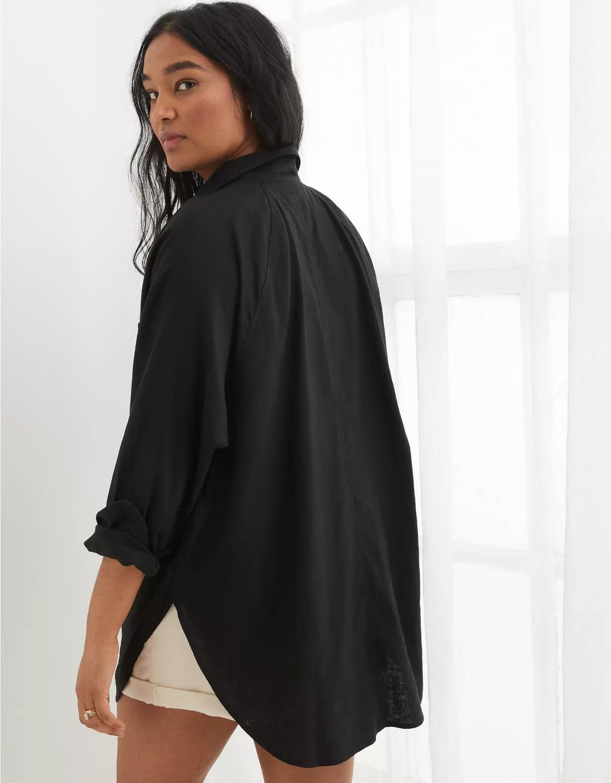 Aerie Linen Blend Cover Up Shirt Product Image