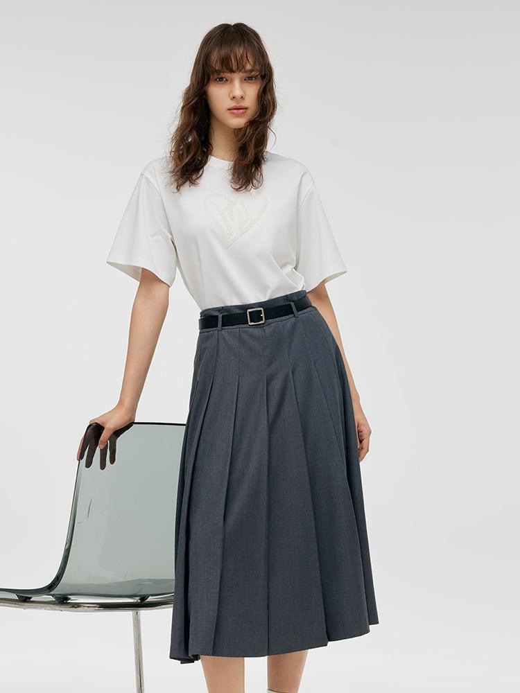 A-Line Women Pleated Skirt With Belt Product Image