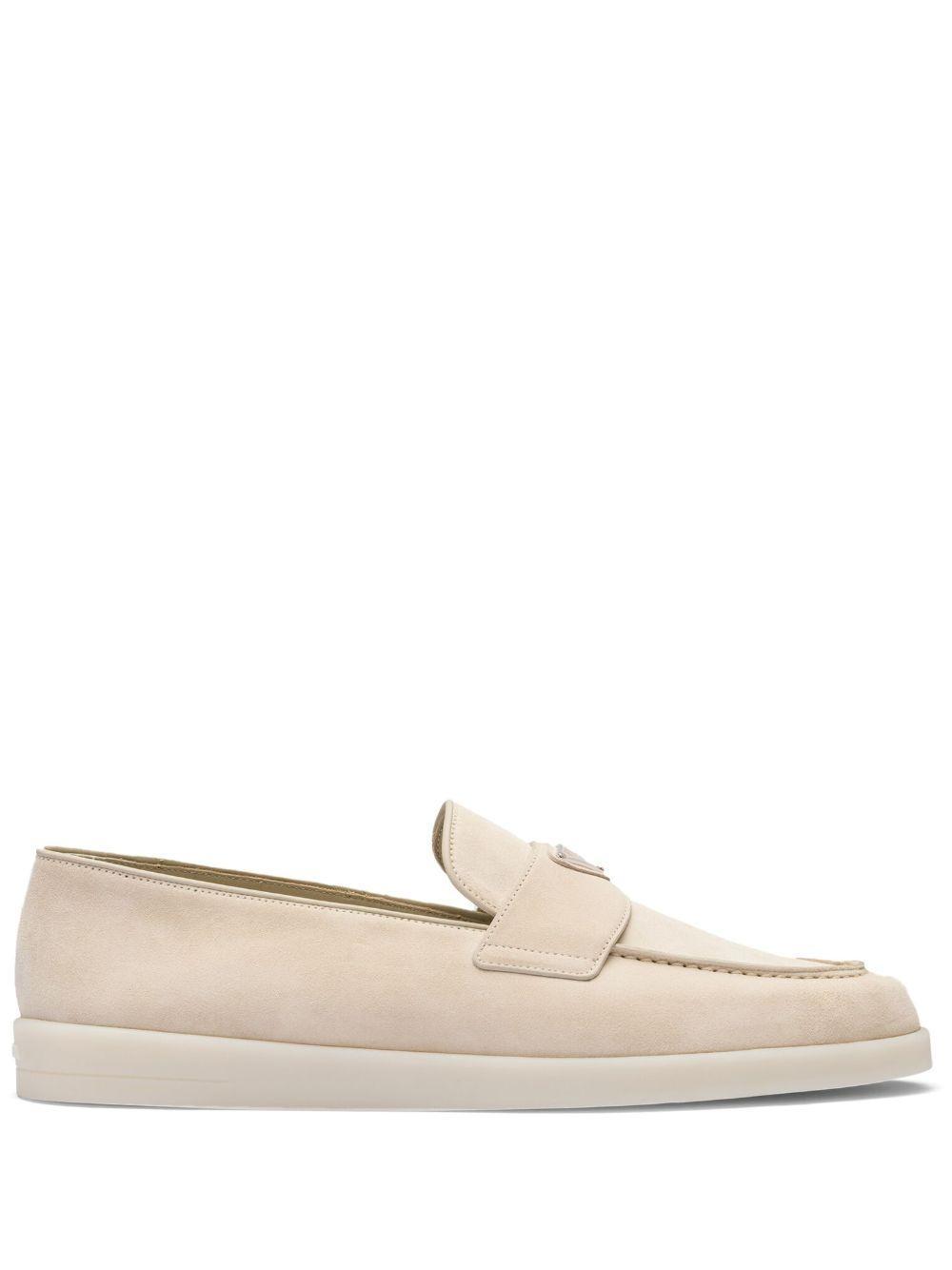 enamel triangle logo-plaque suede loafers Product Image