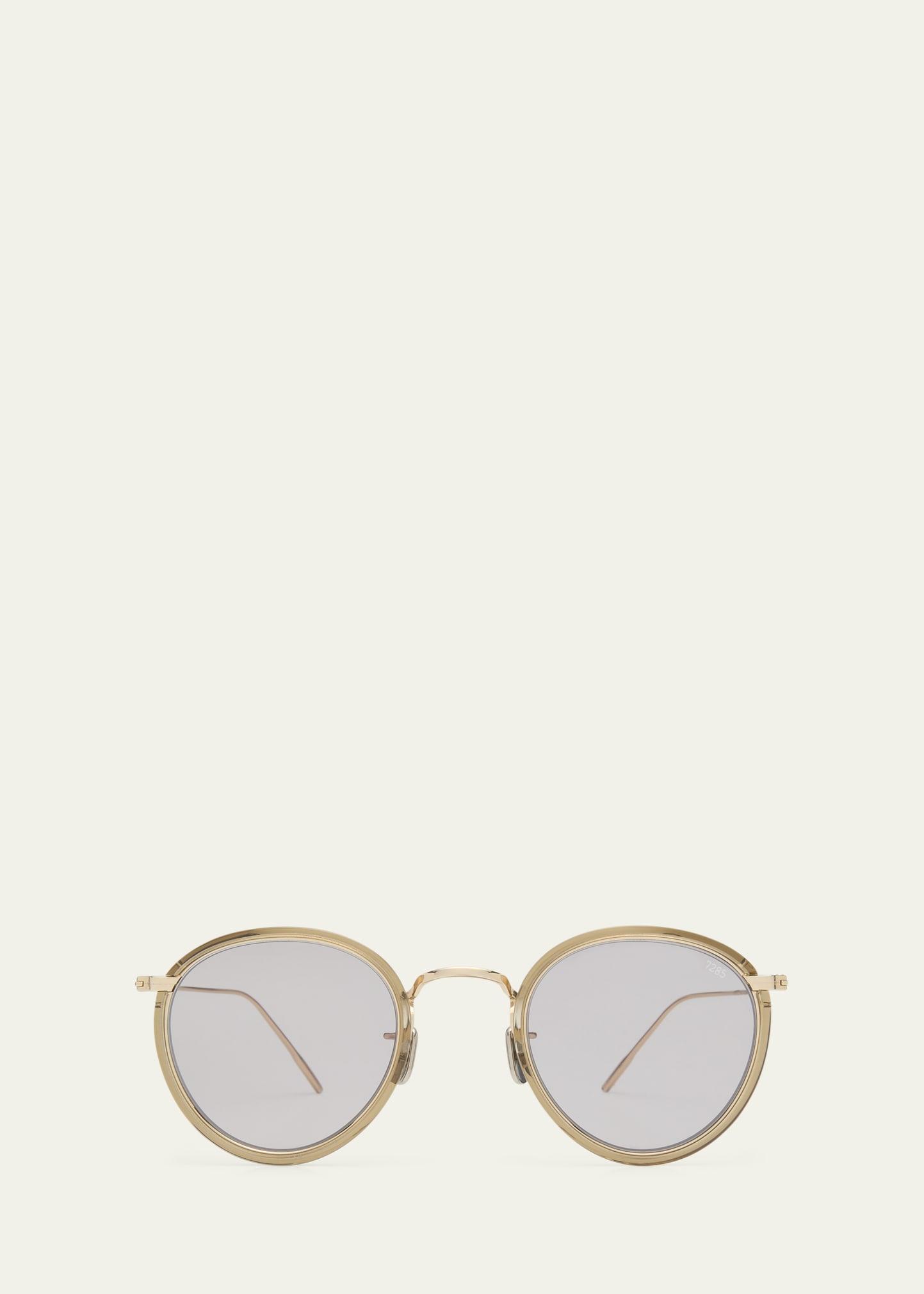 Mens 717E Round Acetate-Wrapped Metal Sunglasses Product Image