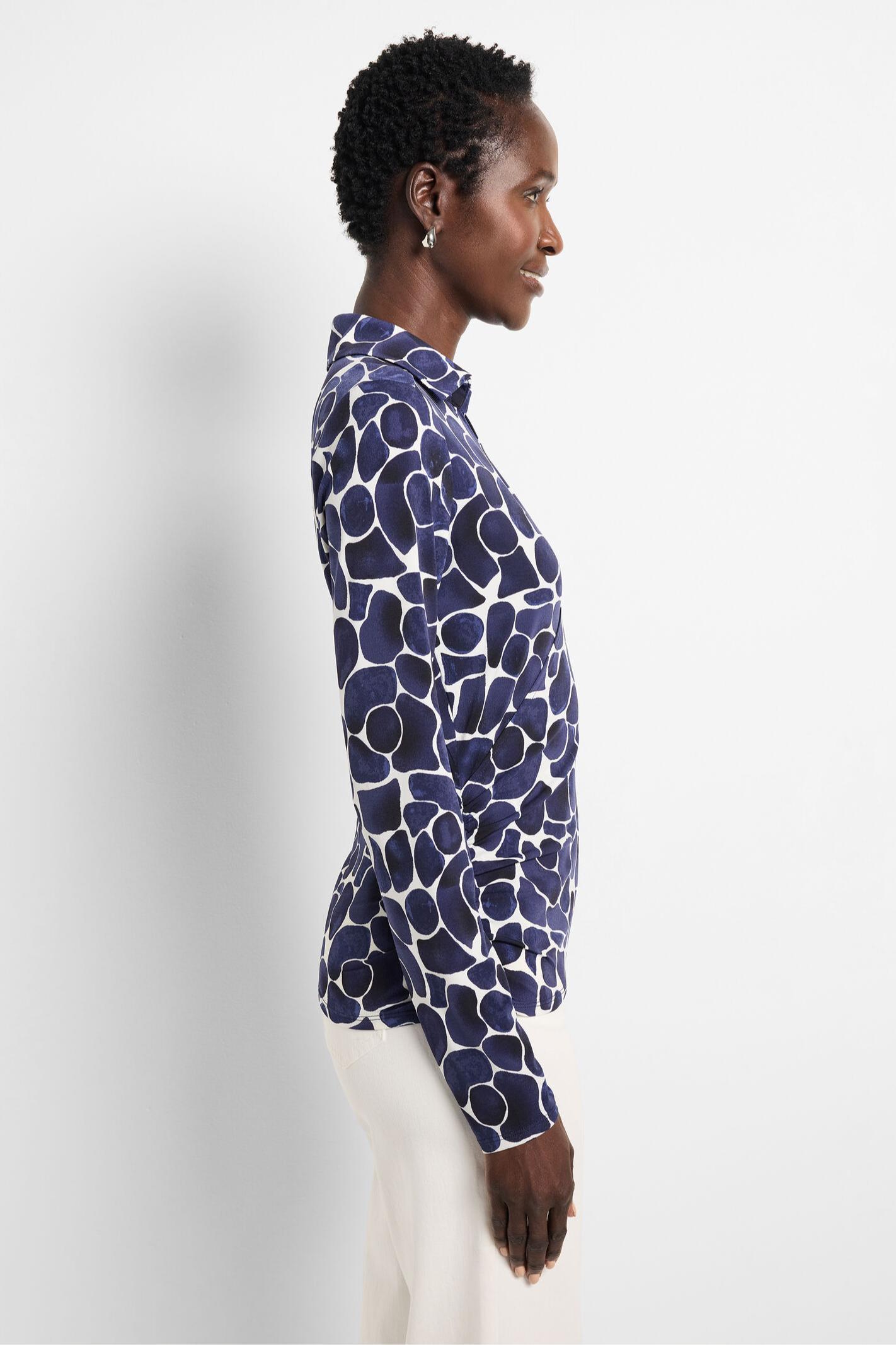 Geo Pebble Knit Wrap Top - Indigo Multi Product Image