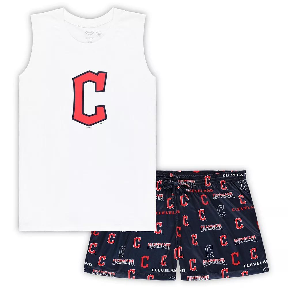 Women's Concepts Sport White/Navy Cleveland Guardians Plus Size Tank Top & Shorts Sleep Set, Size: 4XL, Grd White Product Image