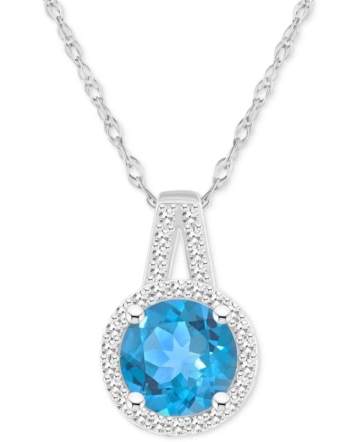 Celebration Gems Sterling Silver 7 mm Round Gemstone & 1/8 Carat T.W. Diamond Halo Pendant Necklace, Women's, Size: 18", Blue Topaz Product Image