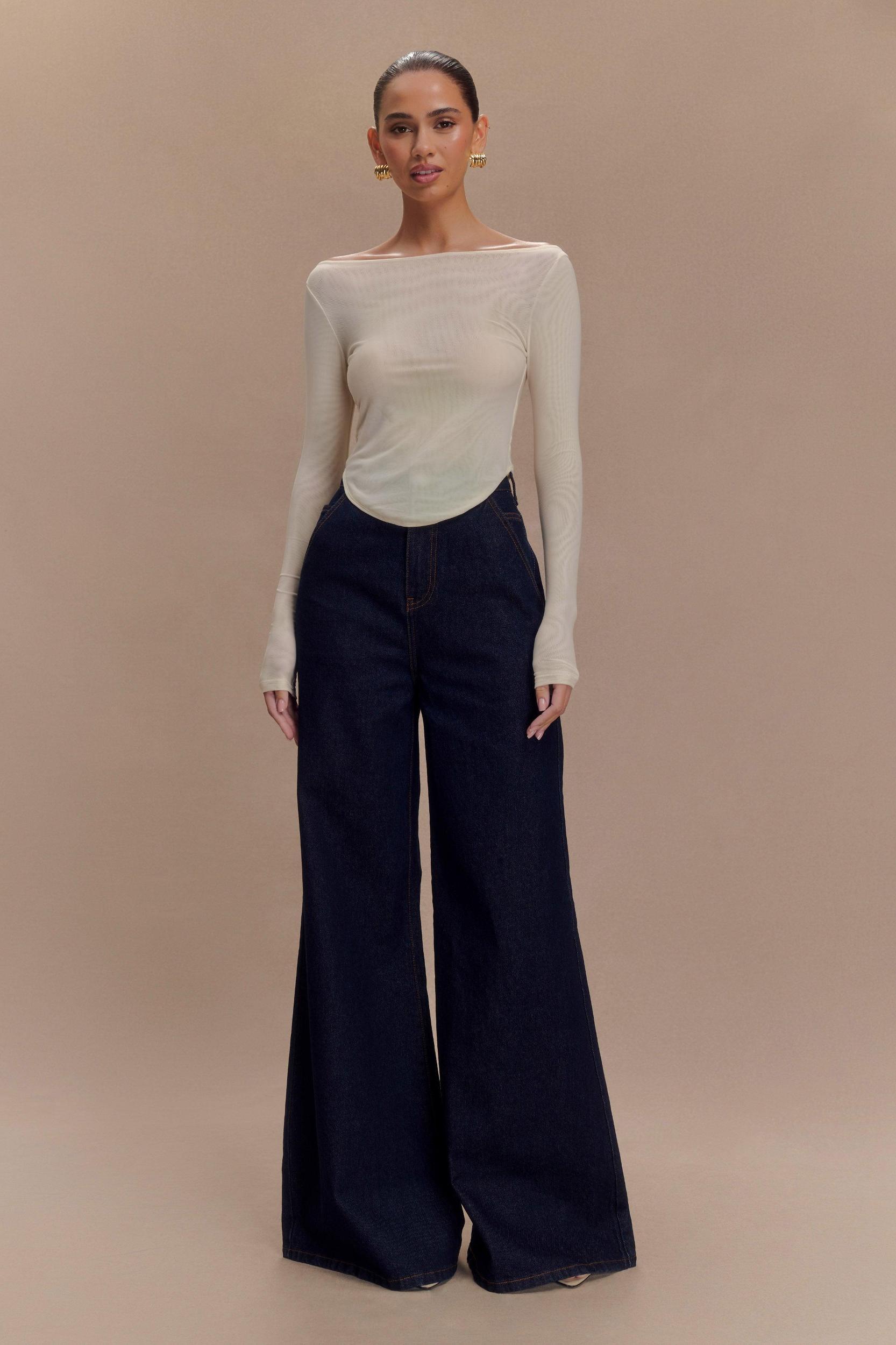 Colette Boat Neck Mesh Top - Ivory Product Image
